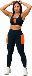 Conjunto Esportivo Feminino, Top e Legging com Bolso Slim Fitness e Academia Nao Fica Transparente