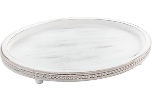 Rustic White Beaded Oval Decorative Tray