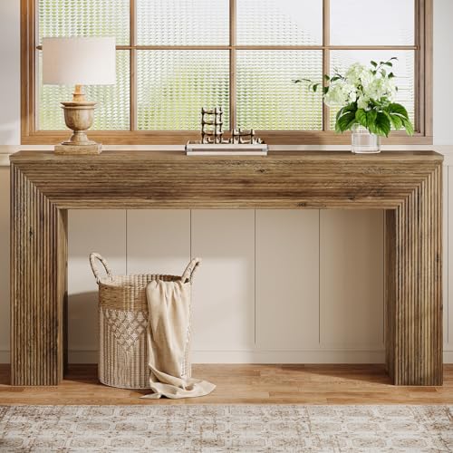 Image of Tribesigns 63 inch Console Table, Rustic Fluted Long Sofa Table Behind Couch for Entryway, Living Room, Hallway, Foyer, Brown