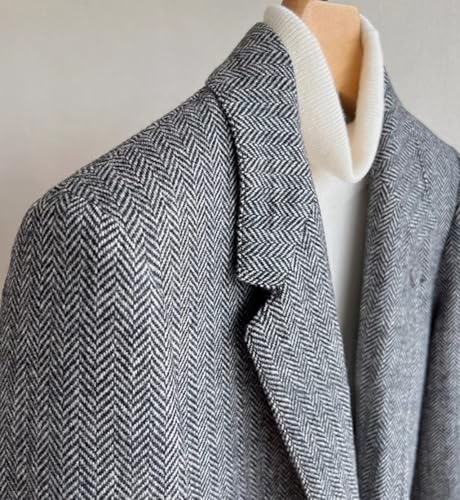 VENNYNG Men's Tweed Blazer Suit Jacket with Elbow Patches Single Breasted Male Short Vintage Trench Coat3