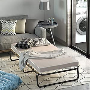 Giantex Folding Rollaway Bed with Mattress for Adults, Cot Size Portable Guest Bed with Memory Foam Mattress for Bedroom Office, Fold up Bed with Steel Frame & Wood Slats, Easy Storage, Made in Italy