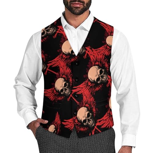 Angeles-Skull Crosses Men's Suit Vests Business Formal Dress Vest V-Neck Waistcoat for Wedding Casual