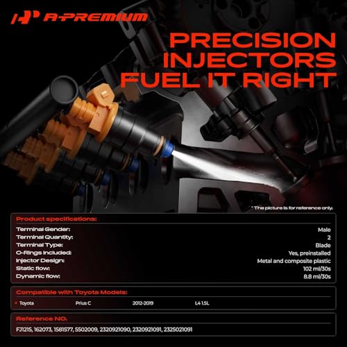 A-Premium 12 Holes Set of 4 Fuel Injectors Compatible with Toyota Prius C 2012-2019 1.5L, Replace# 2325021091, 2320921091 by A-Premium - Image 2