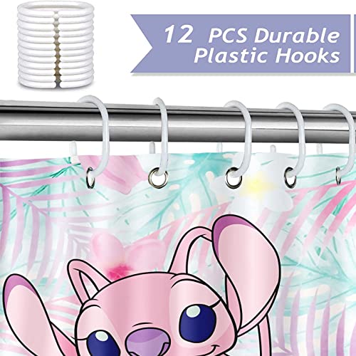 QROXY Lilo & Stitch Duschvorhang 180x200 180x180 Anime Stitch Shower Curtains Wasserdicht Polyester Stoff Duschvorhang Badezimmer Teppich 4-teiliges Set (120x200cm,11) – Bild 4