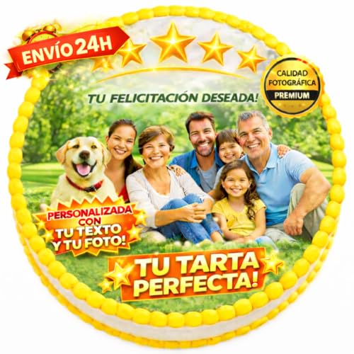 FOTO COMESTIBLE, oblea con foto, personalizada nombre y edad para pastel o Tarta, Cumpleaños, Foto Comestibles para Tartas de Cumpleaños, Varios Tamaños, DISCO - Medida redonda