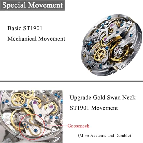 Sugess Orologio Meccanico Uomo Cronografo ST1901 Movimento Orologi Da Polso Impermeabile Zaffiro Lancette Luminose (38MM Beige + Gooseneck) - 2