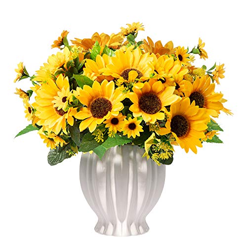 Homsunny Artificial Flowers In Ceramics Vase, Fall Silk Flower Arrangements, Faux Sunflowers Bouquets With Vase For Home Office Desktop Decoration (Stripe Ceramic Sunflower) #TOP17