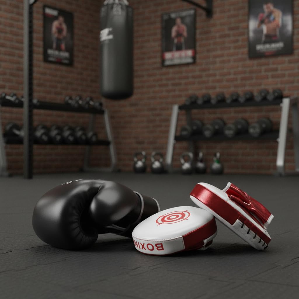 Set di Guantoni da E Cuscinetti da Allenamento Realizzati in Robusta Pelle Sintetica con Fori di Ventilazione Traspiranti per Sport da Combattime