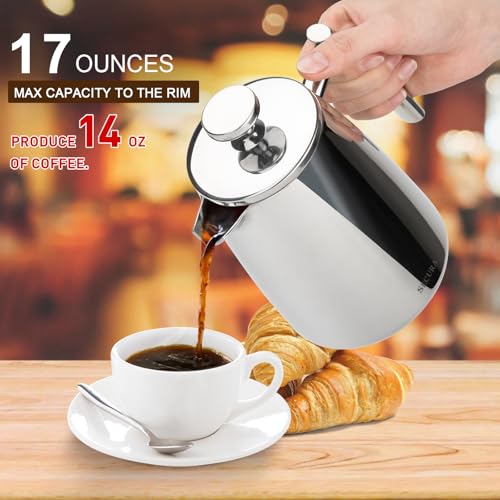 Secura French Press Coffee Maker, 17-Ounce, 304 Stainless Steel Insulated Coffee Press with Extra Screen - Additional View