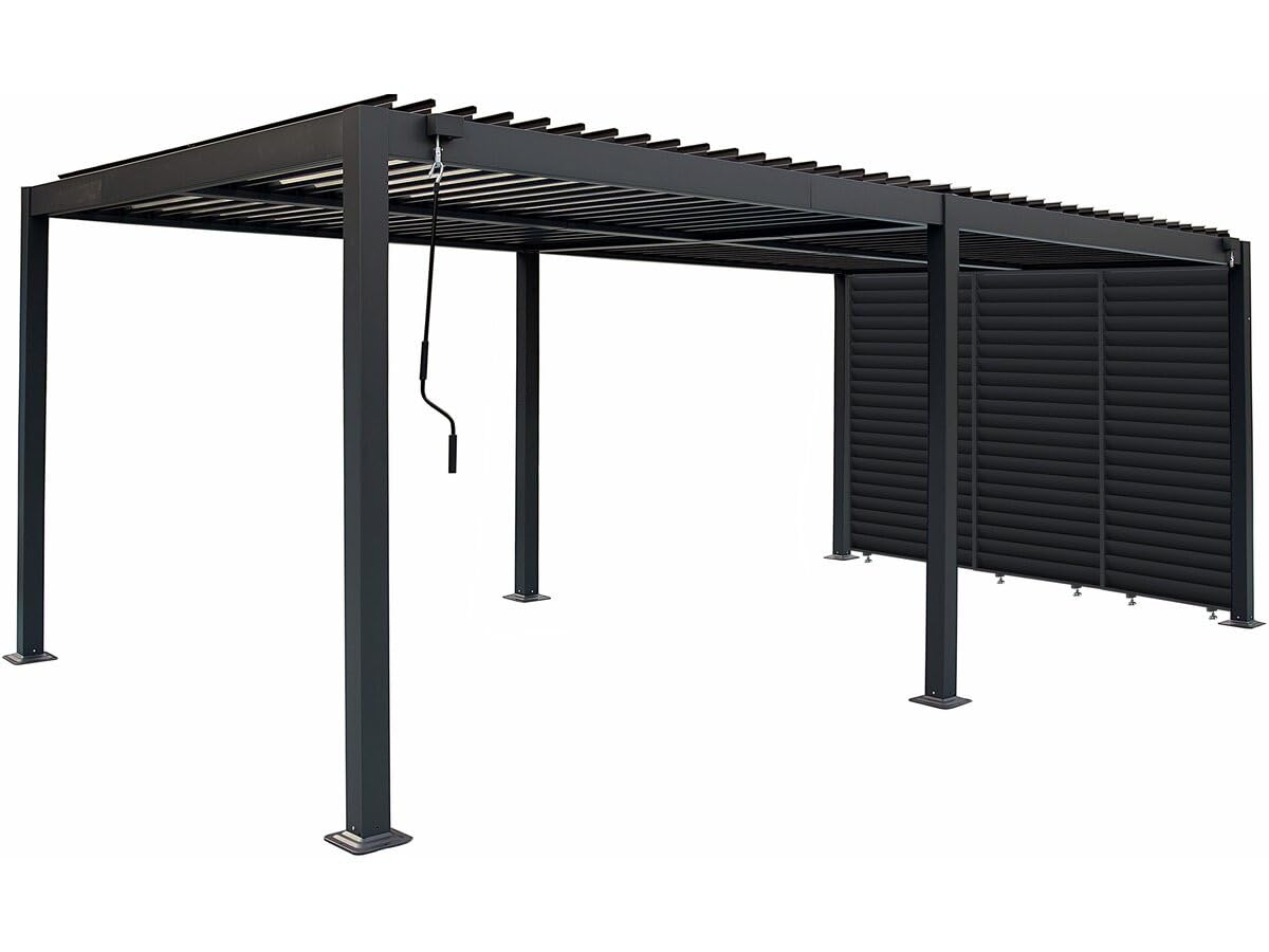 Pergola bioclimatique avec Rideau en Aluminium Kensington - 3 x 6 m - Gris
