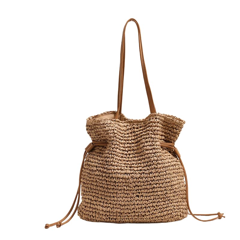 Women's Straw Woven Beach Tote Bags Boho Crochet Summer Trendy Shoulder Bags Large Bucket Handmade Tote Purse