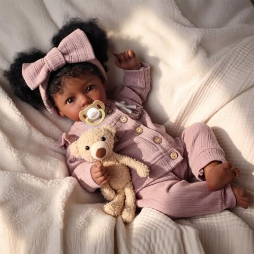 Muñeca Reborn Negra Realista 20 Pulgadas Cuerpo de Tela miniatura 4