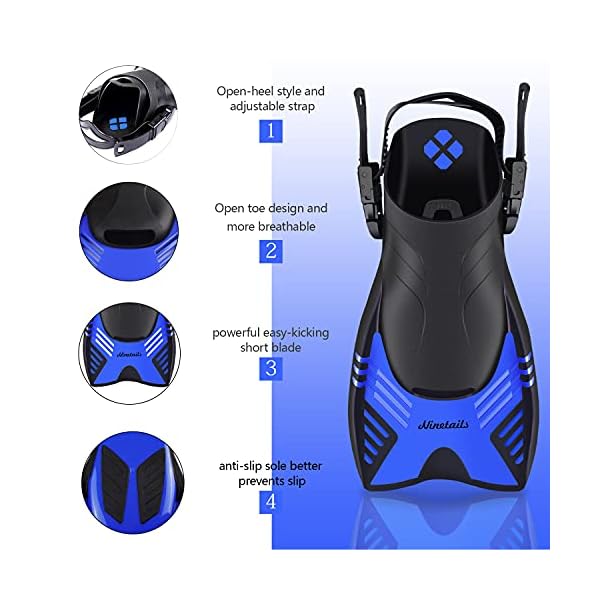 Ninetials 4 in 1 Snorkel Set for Adults with Adjustable Dive Flippers, Panoramic View Anti-Fog Mask, Dry Top Snorkel and Dive Socks, Snorkeling Gear Mask Fin for Snorkeling Swimming Scuba Diving - Image 3