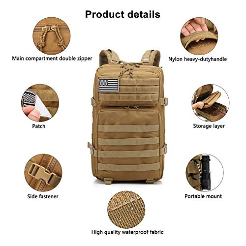 ANTARCTICA Tactical Backpack Large 45L Molle Bag Backpacks Rucksacks for Hiking Outdoor Camping Trekking Hunting Without American Cloth Sticker (Coyote Brown)