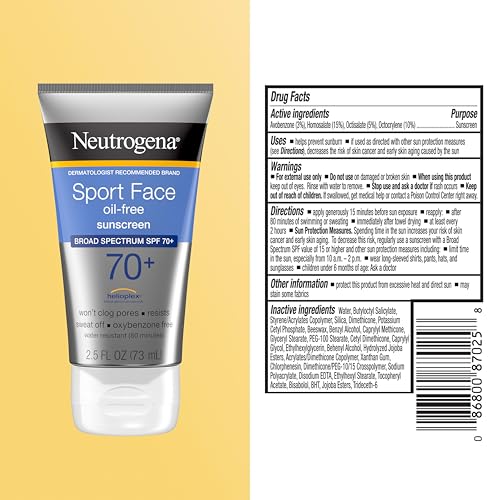 Neutrogena Sport Face Sunscreen Lotion SPF 70+ Oil Free Sweat and Water-Resistant Broad Spectrum UVA UVB Protection Oxybenzone-Free for Active Lifestyles, 2.5 fl oz - image 8