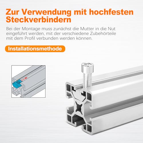 OioTuyi 20 Stück Nutensteine M8 aus Edelstahl Typ B, T-Nutensteine für Aluminiumprofil-Schlitz 30-Serie, Nut 8