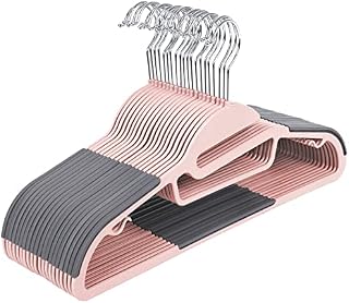 SONGMICS Set of 20 Plastic Hangers, Coat Hangers with U-Shaped Opening, Non-Slip, Space-Saving, 0.5 cm Thick, 41.5 cm Long, 360° Swivel Hook, Pink and Dark Grey CRP041P01