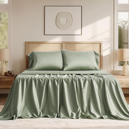 Cotton Tencel Cooling Sheets Set Queen Size for Hot Sleepers, Lux...