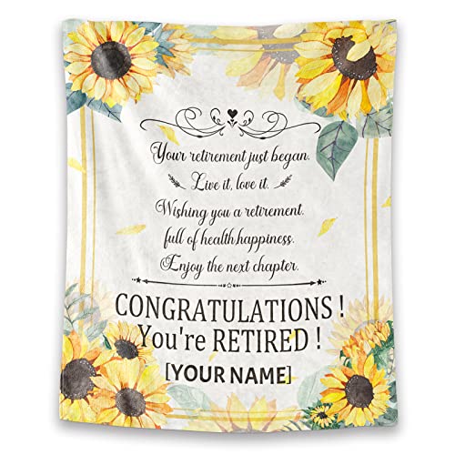 Custom Retirement Throw Blanket - Soft, Fuzzy & Warm - 40x50 Inches Flannel Blankets for Women - White Vintage Throws Farewell Gift for Coworker