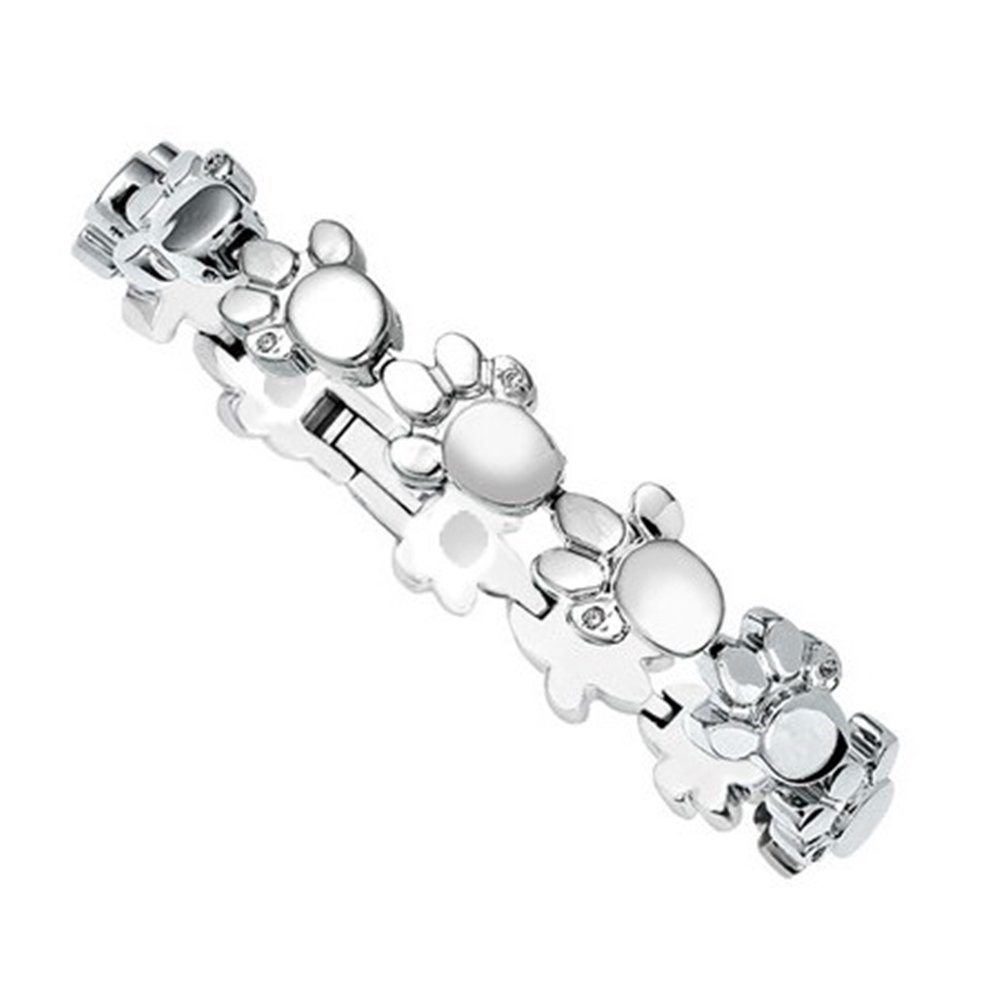 Tatzen Tierpfote Edelstahl Magnet Armband Magnetix Design Pfote Hund Katze glitzernde hochpräzise Kristalle Energetix 4you 2153 silber CNC S/M