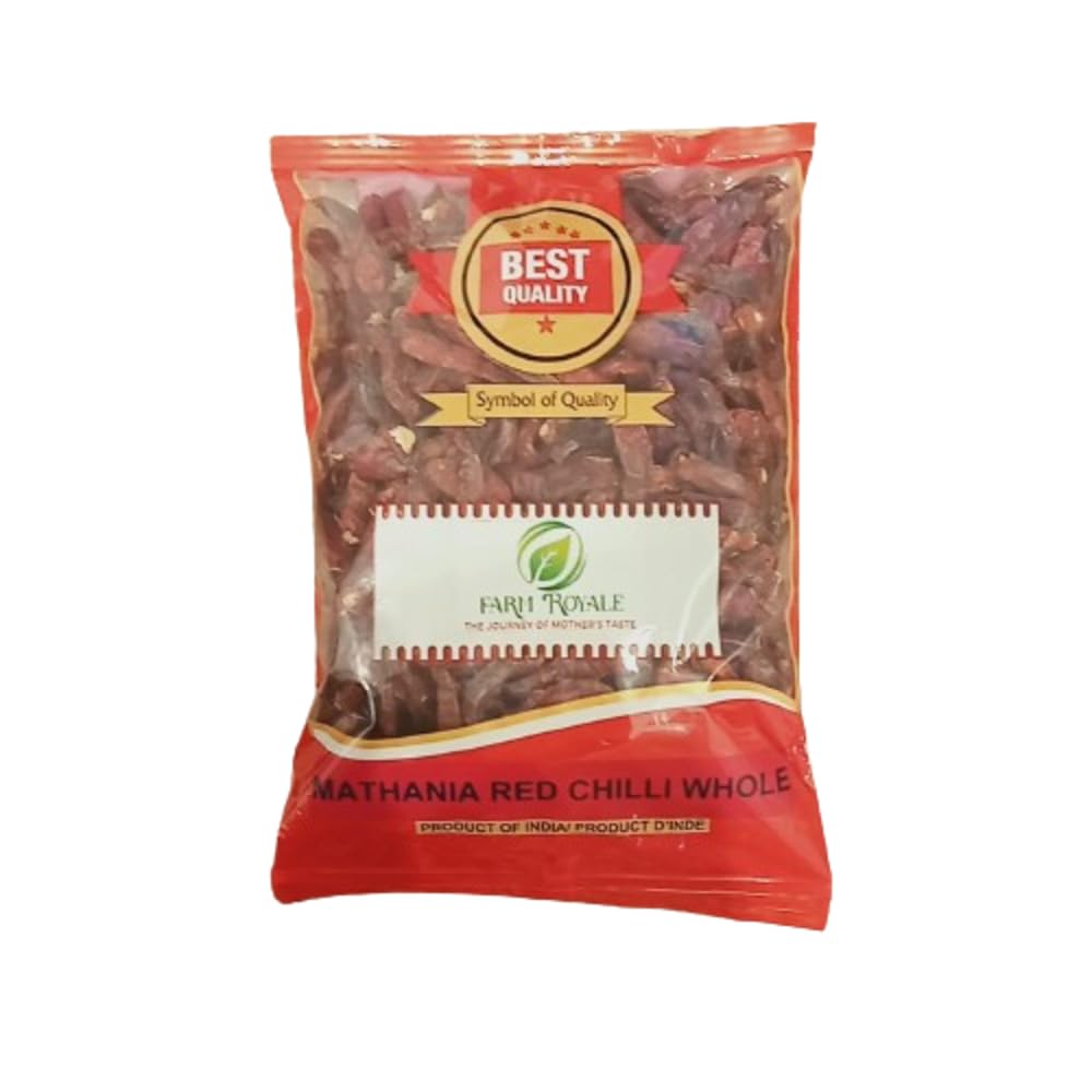 Farm Royale MathaniaStemless Red Chilli(Lal Mirch) Whole 500g*10pkt(5kg) ||100% Pure and Natural||Shudh||Handpicked Material||Export quality