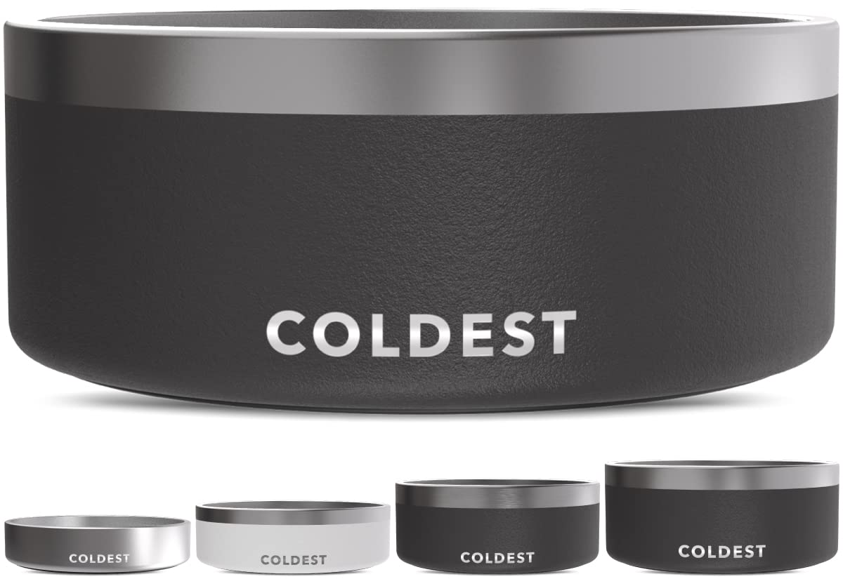Coldest Dog Bowl - Stainless Steel Non Slip No Spill Proof Skid Metal Insulated Dog Bowls, Cats, Pet Food Water Dish Feeding for Large Medium Small Breed Dogs (100 oz, Stealth Black)