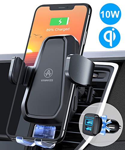 VANMASS 10W Fast Wireless Car Charger Mount, Auto Clamping, Qi Thermostasis Charging, QC
