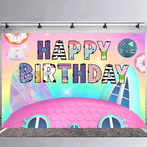 Image of Cartoon Doll House Birthday Party Supplies Backdrop 5x3 Cartoon House Kids Happy Birthday Background Photography Gabbies Party Decorations Banner Photo Booth Props