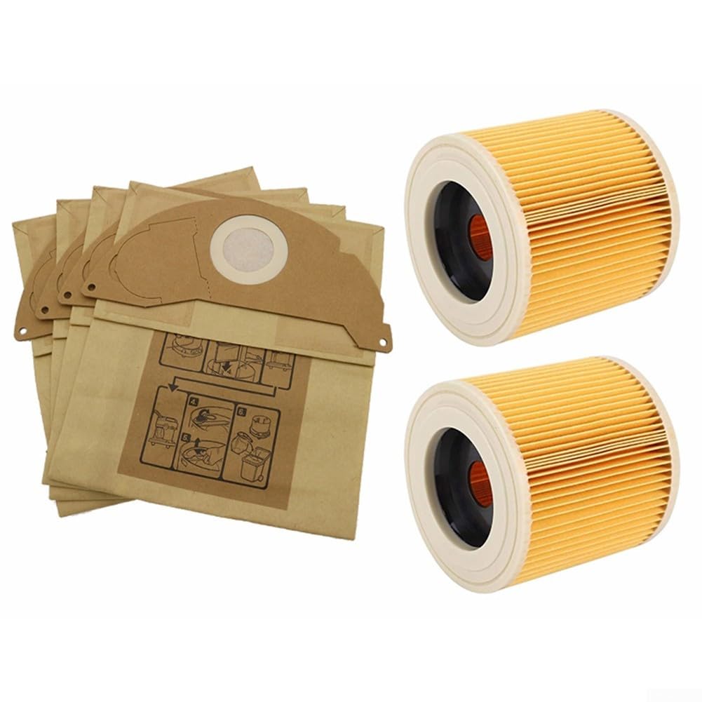 Lot de 12 sacs à poussière pour aspirateurs Karcher WD2 WD2.200 MV2 A2004 6.904-322.0 - Pièces de rechange pour aspirateur humide et sec, 10 sacs à poussière, 2 filtres à cartouche