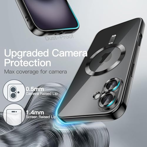 Image of VONZEE Electroplating Transparent Clear Logo Back Cover TPU Compatible with iPhone 16 Case, Compatible with Magsafe, Full Body & Individual Camera Protection for Each Lens for Men & Women (Black)