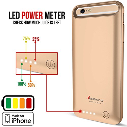iPhone 6S/6 Battery Case, MFi Certified Slim Protective Extended Charging Case with Built-in Polymer Battery Compatible with iPhone 6S & iPhone 6 (4.7 inch) BX140 - Gold - Thumbnail 5