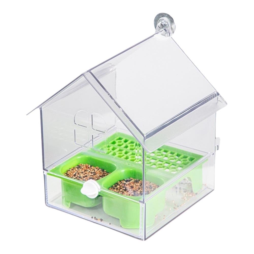 EasyByMall Mangeoire transparente pour perroquet et baignoire pour oiseaux, mangeoire extérieure à suspendre, design anti-déversement, matériau ABS, vert ou blanc
