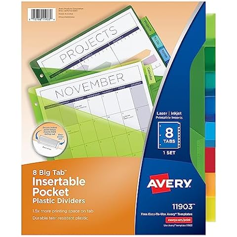 Avery Multicolored 3 Ring Binder Dividers with Tabs and Pockets Cover