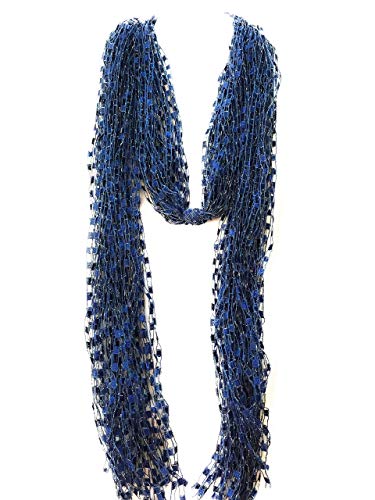 Scarf Necklace Yarn Blue Navy Glitz Handmade