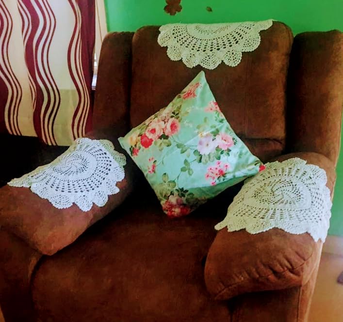 Vintage Crochet Doily Set White Lace Sofa Protectors, 5 Pieces