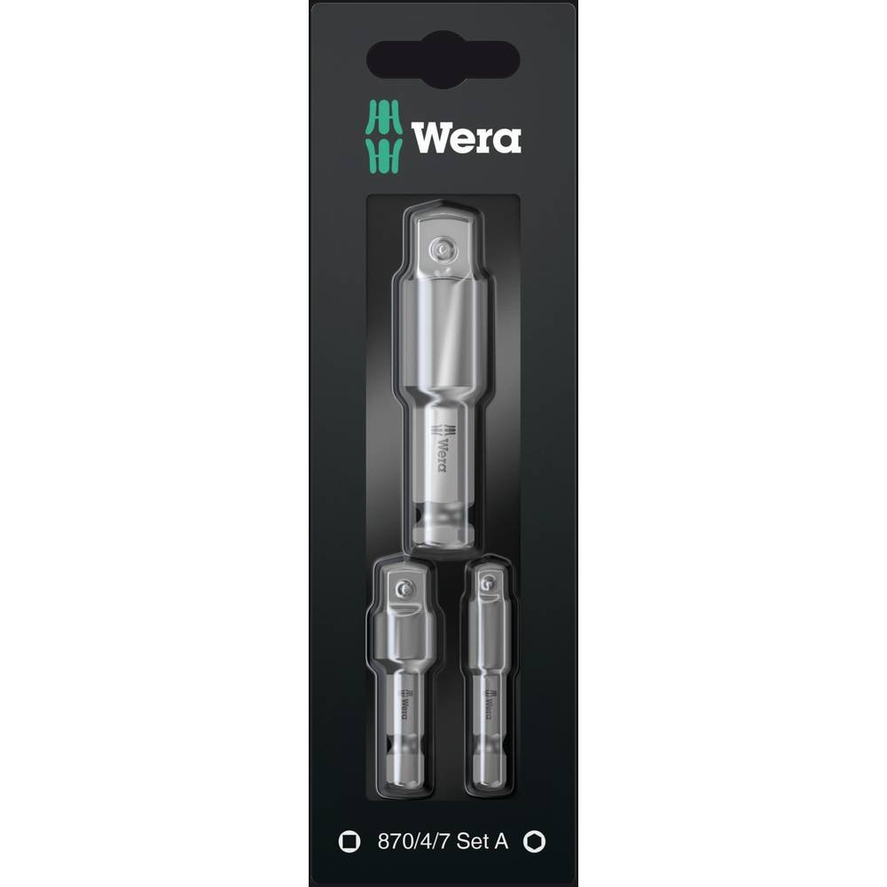 Wera 073200 3 Piece Socket Adaptor Set 1/4"" Hex To 1/4"",3/8"" & 7/16""-1/2"" Drive