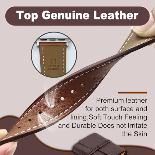 Genuine Leather Band Compatible with Apple Watch Bands for Women Men 49mm 46mm 45mm 44mm 42mm 41mm 40mm 38mm, Soft Leather Replacement Strap for iWatch Ultra/SE/Series 11 10 9 8 7 6 5 4 3 2 1