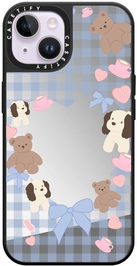 CASETiFY Mirror Case for iPhone 14 Compatible with Magsafe - Puppy Pudding - Silver on Black