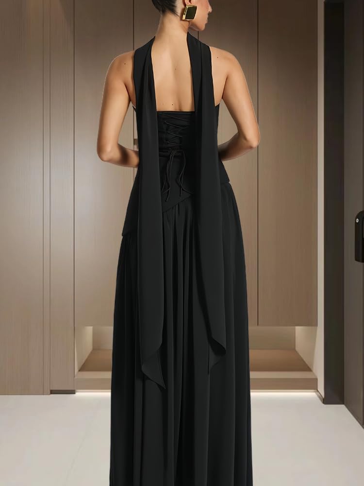 Women's Elegant Strapless High Slit Tube Dress Flowy Evening Wedding Guest Maxi Dresses with Scarf - Image 3