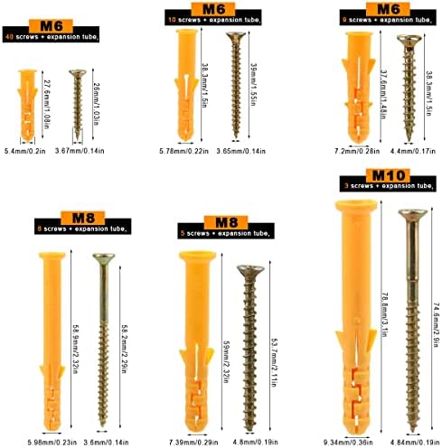 DODUOS 150PCS Wall Plugs and Screws for Brick, Brick Concrete Wall Fixings Screws, M6/M8/M10 Masonry Screws and Wall Plugs Set for Brick Concrete Drywall Screws and Wall Plugs