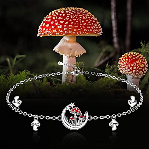 Fenthring Mushroom Bracelet Red Mushroom Moon Bracelet Sterling Silver Link Bracelets for Women Fairy Mushrooms Jewelry4