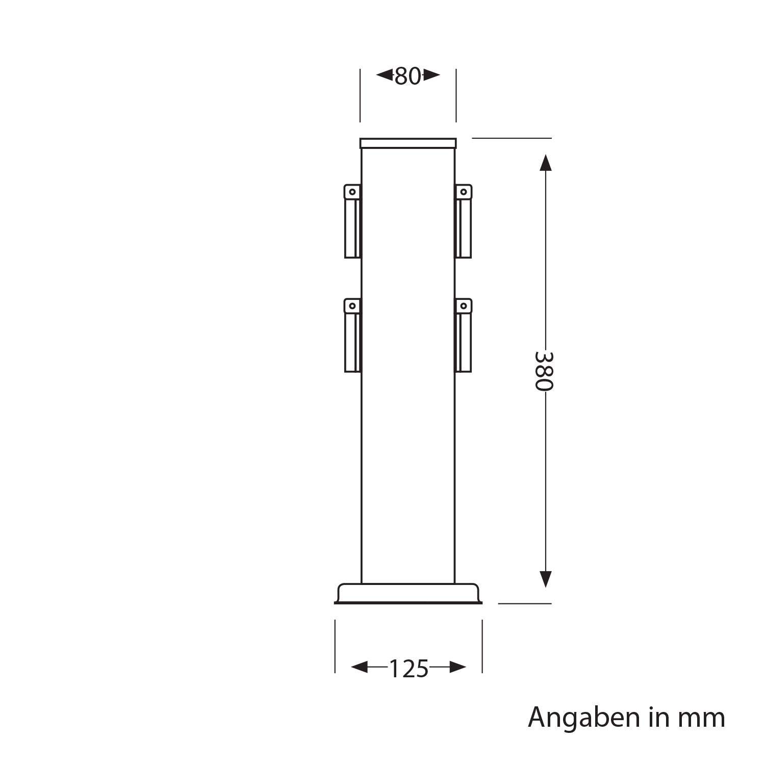 ledscom.de 2X Garten Steckdosensäule Polly für außen, IP44, 4-Fach, Edelstahl, schwarz, eckig, 40 cm