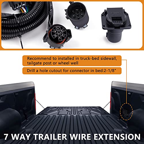 Image of Zhushan 7-Foot 7 Pin Trailer Wiring Harness Extension 56070, RV Trailer Plug Adapter for Ford, Toyota, Chevy, Dodge Ram