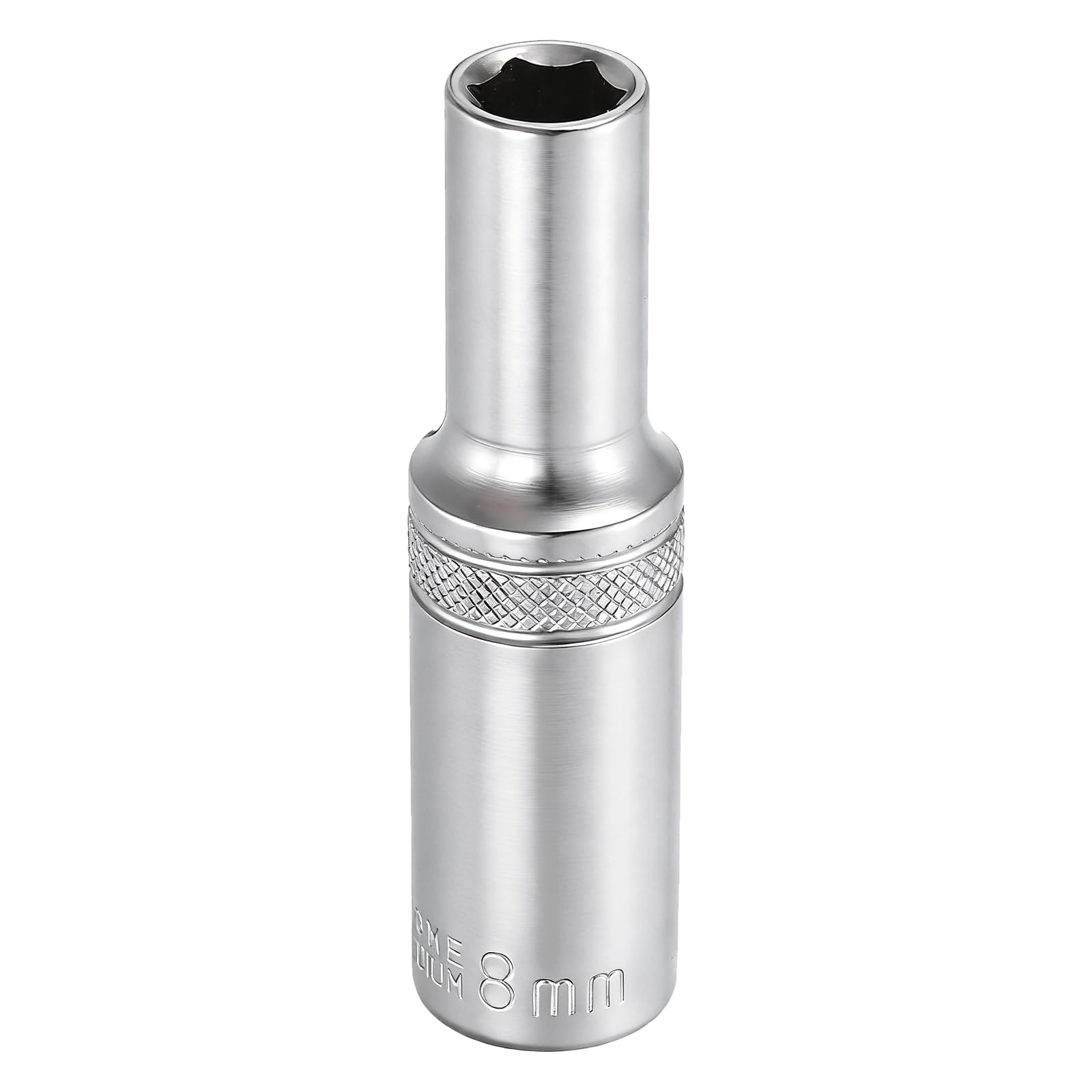 sourcing map 6 Points Deep Socket 3/8" Drive 8mm Deep Metric CR-V Steel Polished Nickel Plating Impact Sockets 64mm / 2.5" Long Flip Sleeve Tool for Home Auto Nuts Bolts Repair