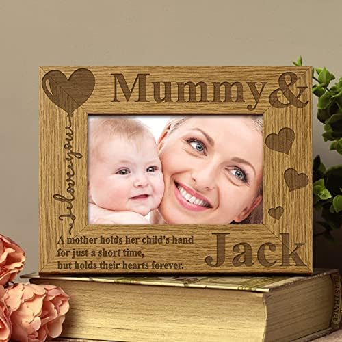 ukgiftstoreonline Personalised Mummy and Son or Daughter Heart Wooden Photo Frame Gift (5 x 7)