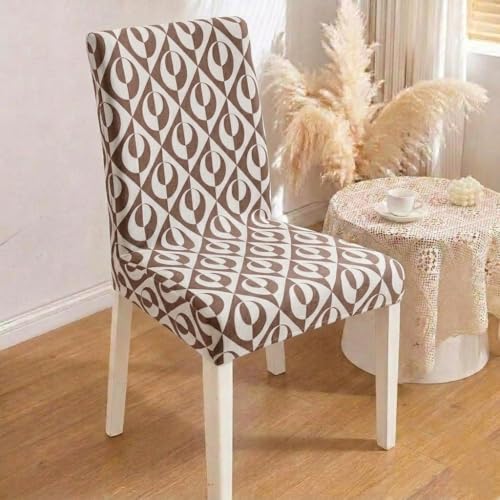 Image of HOMETHREADS Stretchable Elastic Jacquard Chair Seat Cover - Removable & Washable, Durable Seat Protector for Dining Room, Kitchen, Restaurant & Party Chairs (Coffee, Pack of 1)