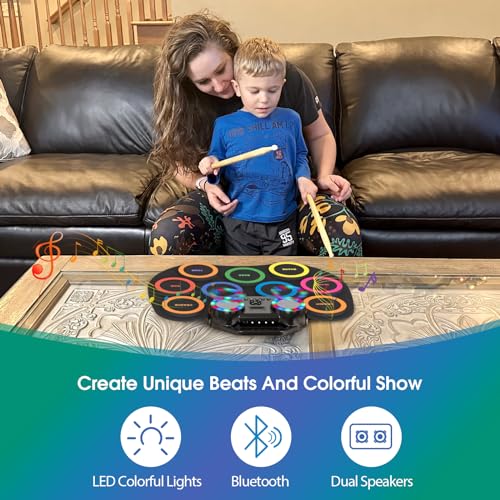Portable LED Electronic Drum Set with Bluetooth Connectivity: Perfect Gift for Kids and Adults