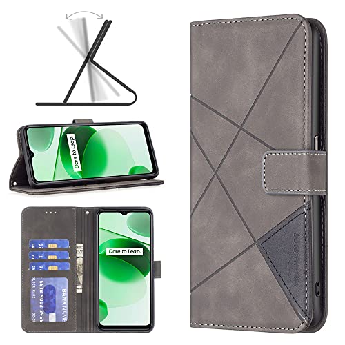 Luxury Shockproof Wallet Clip Phone Cases Oppo Realme C35 Realme C 35 Leather case Magnetic Buckle Card Slots Holder Phone Shell Realme C35 Covers (Gray,Oppo Realme C35)