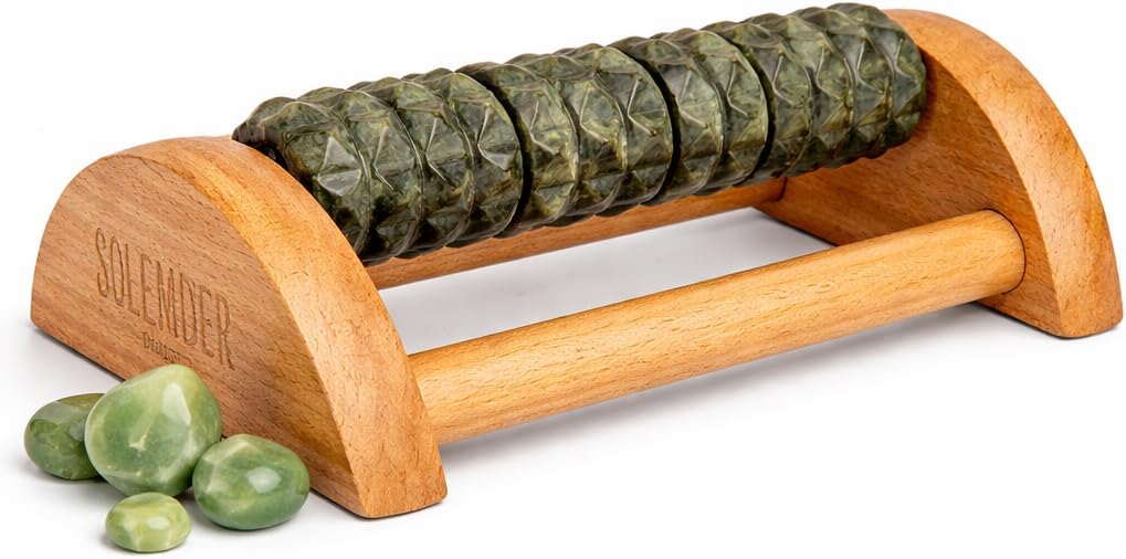 Natural Jade Foot Massager – Stress Relief, Muscle Relaxation and Improved Circulation – Wooden Foot Roller for Plantar Fasciitis, Neuropathy Pain and Deep Tissue Massage at Home