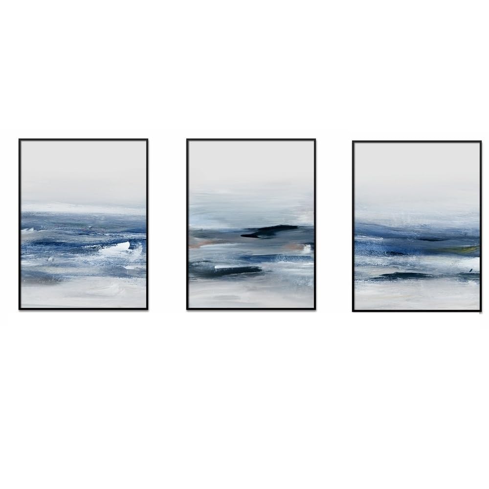 SOBMQ Pictures-Abstract Water Color Blue Sea Canvas Poster Painting Beach Landscape Wall Art Picture For Home Living Office Room Decor Aesthetic-50 * 60cm-3PCS (No Frame)